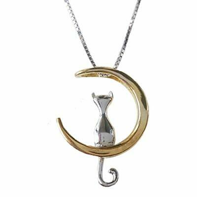 Lady Simple Silver Plated Cat On Moon Pendant Animal Clavicle Chain Necklace