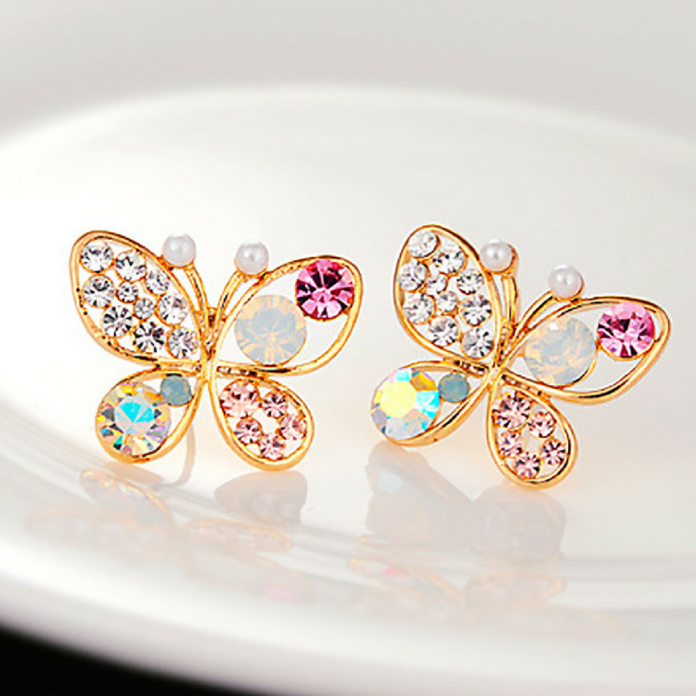 Butterfly Earrings Crystal Pearl