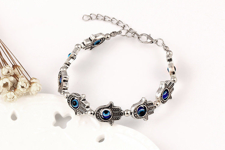 Evil Eye Charm 925 Sterling Silver Antique Womens Hand Link Chain Bracelet NEW