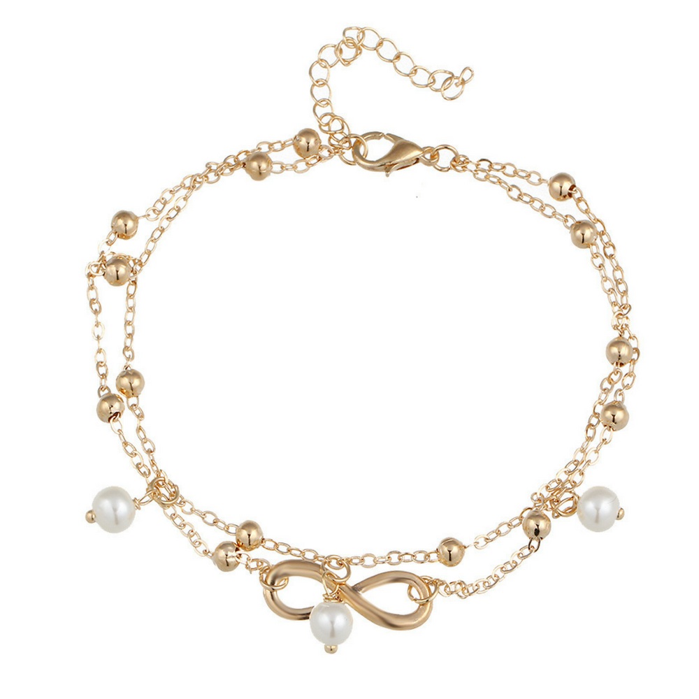 Infinity Love Charm Pearl Ankle Chain Bracelet