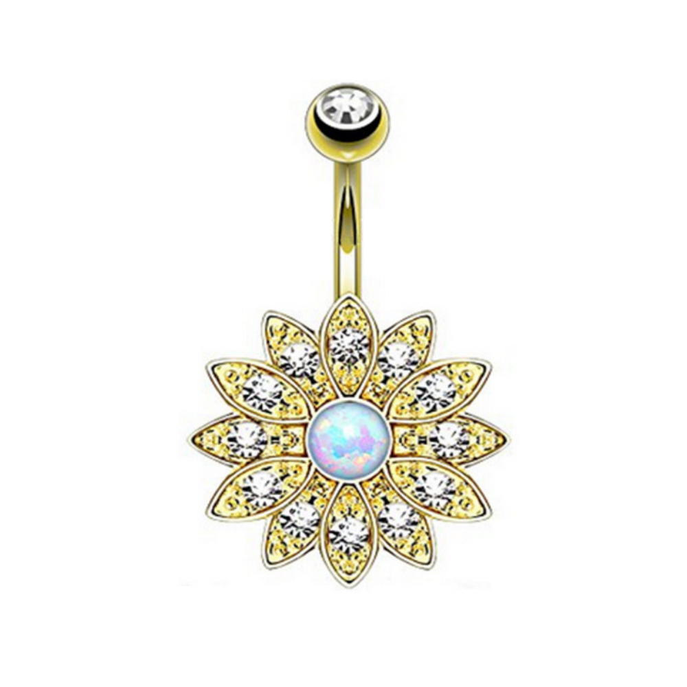 Fire Opal Lotus Flower Belly Button Ring
