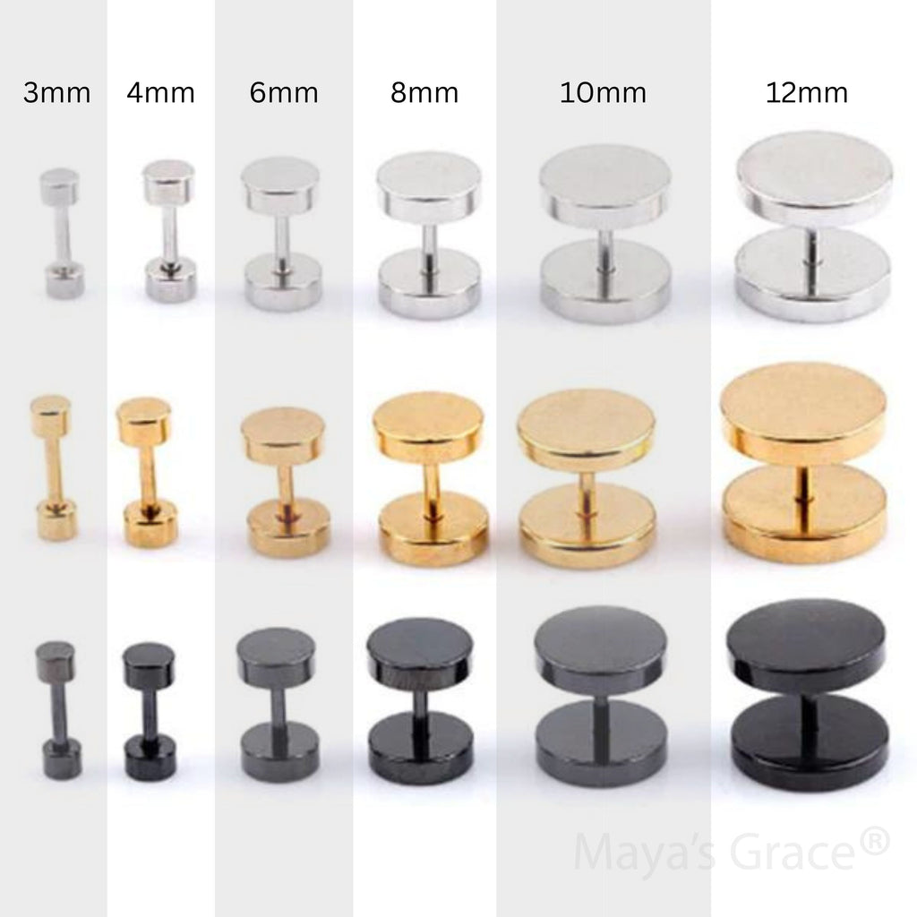 Maya's Grace Round Barbell Dumbbell Flat Back Disc Stud Earrings Unisex