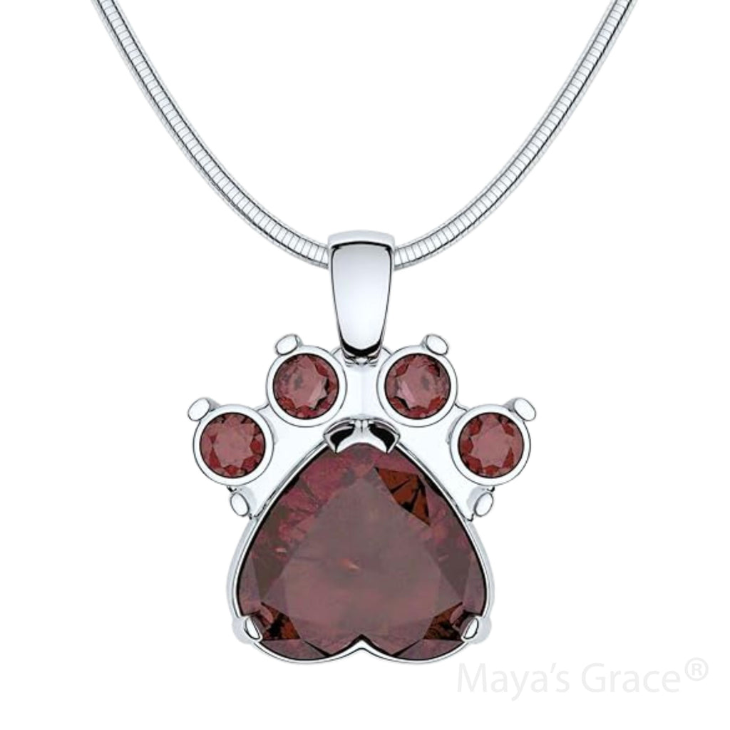 Maya's Grace Birthstone Paw Print Pendant Necklace, Rhinestone Gemstone, Pendant Necklace for Women