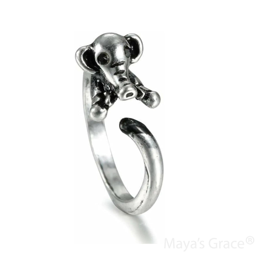 Maya's Grace Adjustable Elephant Ring for Women, Vintage Antique-Style