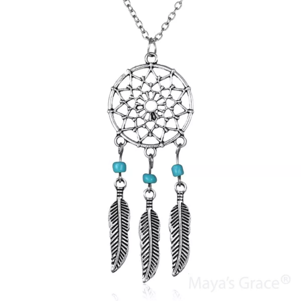 Maya's Grace Dreamcatcher Necklace for Women, Native American Mandala with Lotus and Turquoise Bead