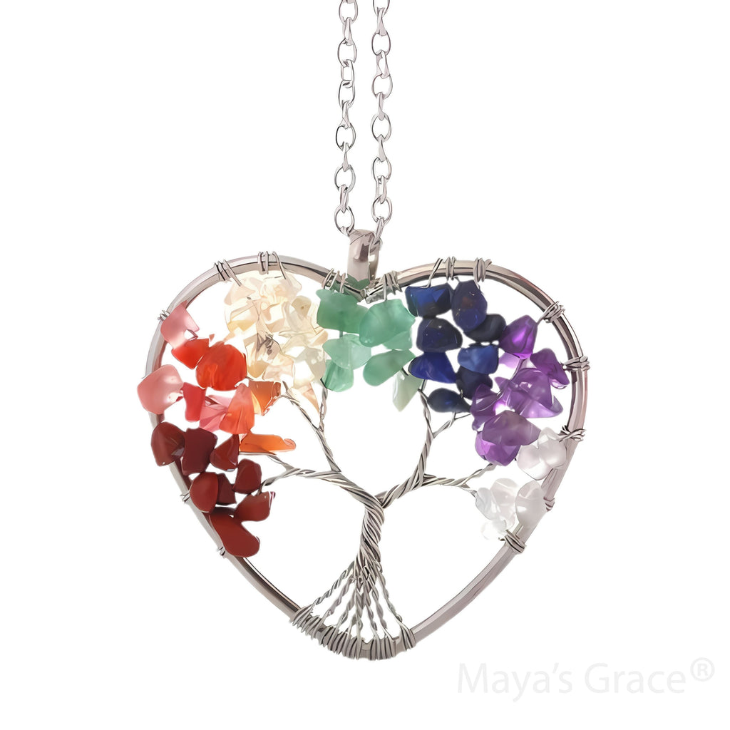 Maya's Grace 7 Chakra Tree of Life Pendant Necklace with Natural Gemstones