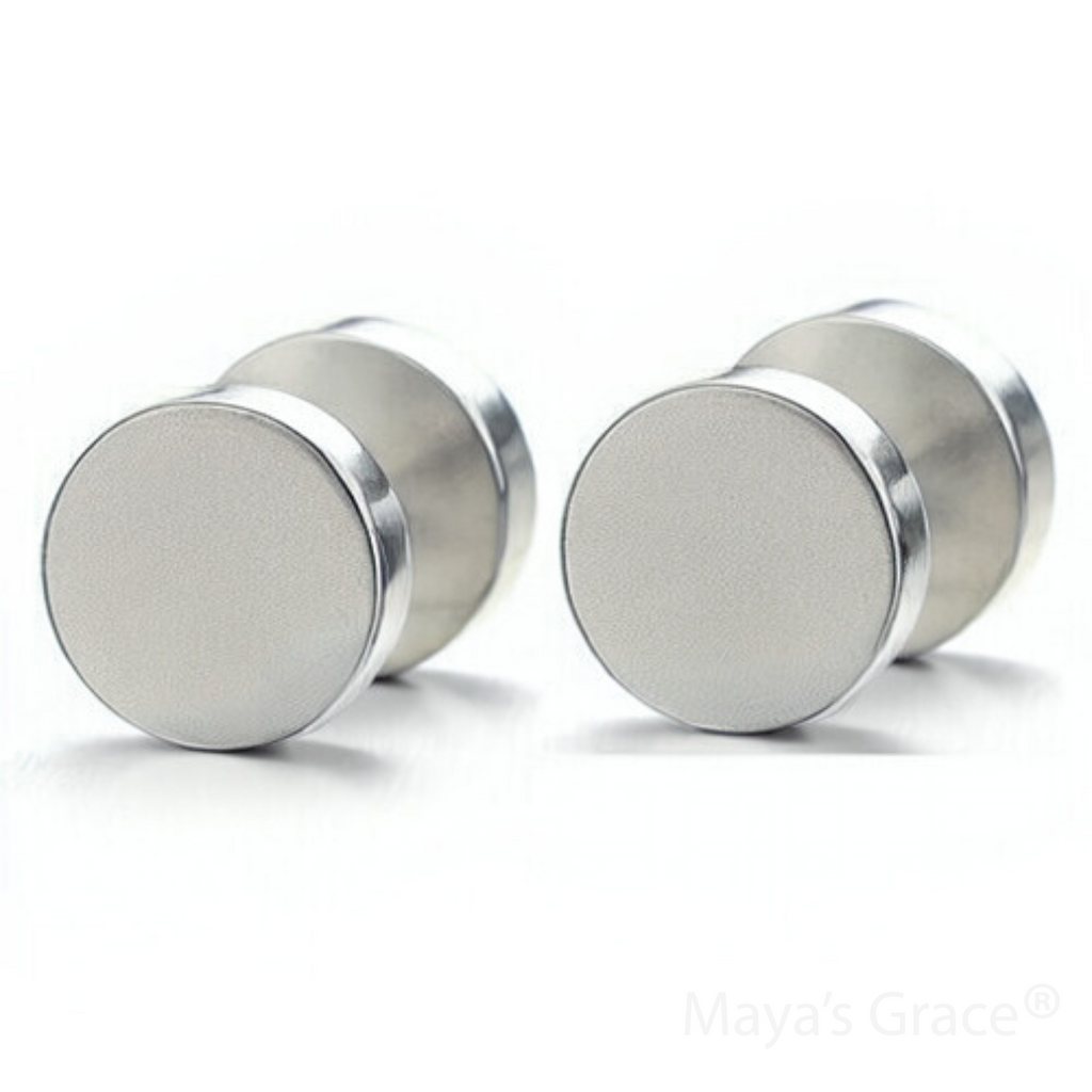 Maya's Grace Round Barbell Dumbbell Flat Back Disc Stud Earrings Unisex