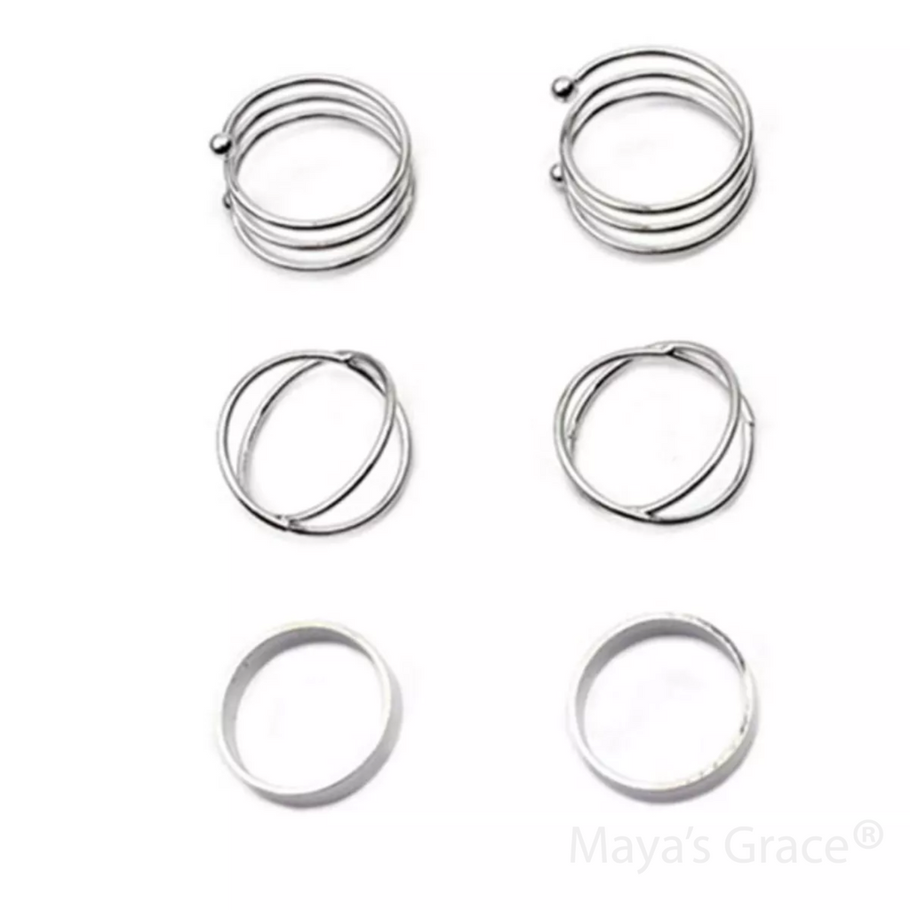 Maya's Grace Stackable Midi and Knuckle Rings Set for Women, 6-Piece Boho Aesthetic Jewelry in Gold and Silver