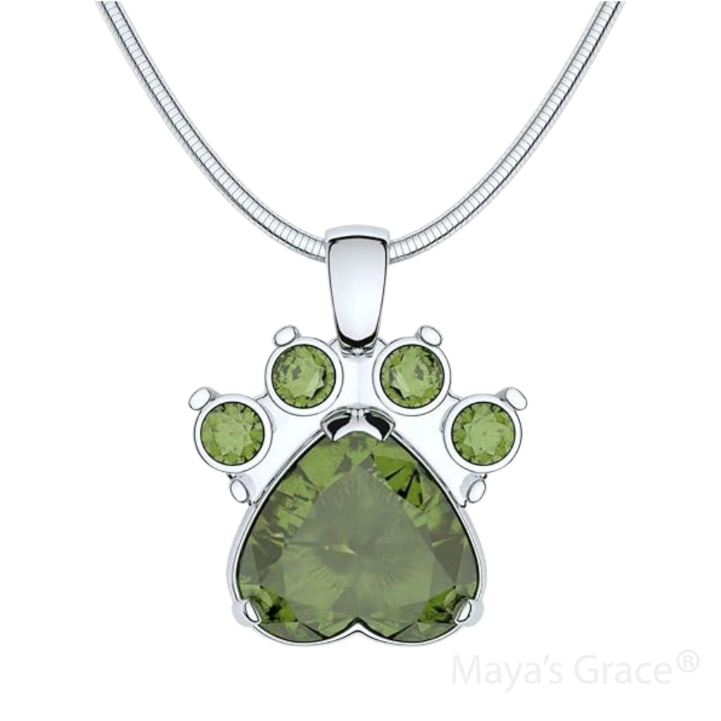 Maya's Grace Birthstone Paw Print Pendant Necklace, Rhinestone Gemstone, Pendant Necklace for Women