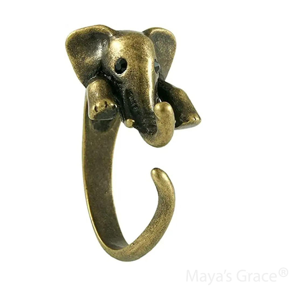 Maya's Grace Adjustable Elephant Ring for Women, Vintage Antique-Style