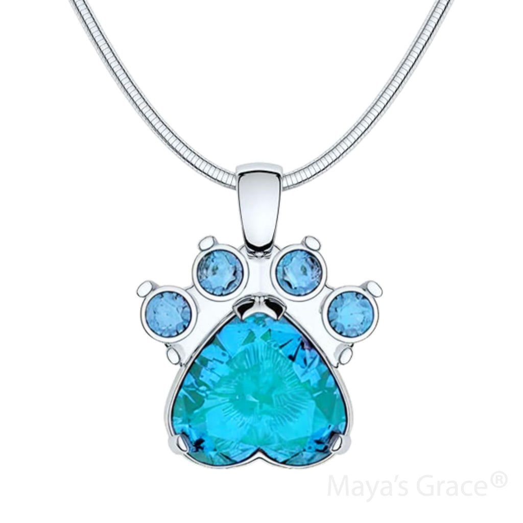 Maya's Grace Birthstone Paw Print Pendant Necklace, Rhinestone Gemstone, Pendant Necklace for Women