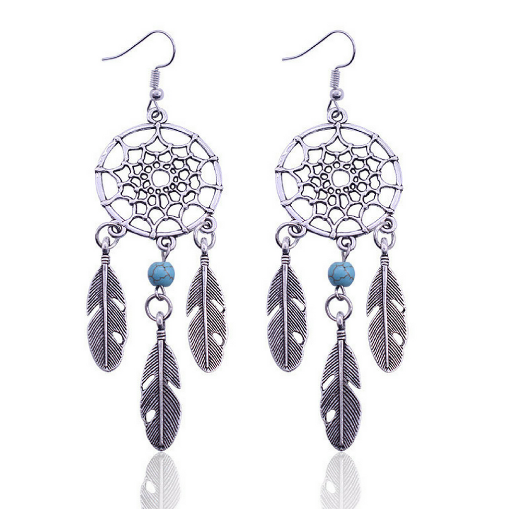 Maya's Grace Dream Catcher Dangle Earrings for Women, Bohemian Feather Drop Earrings, Polished Finish