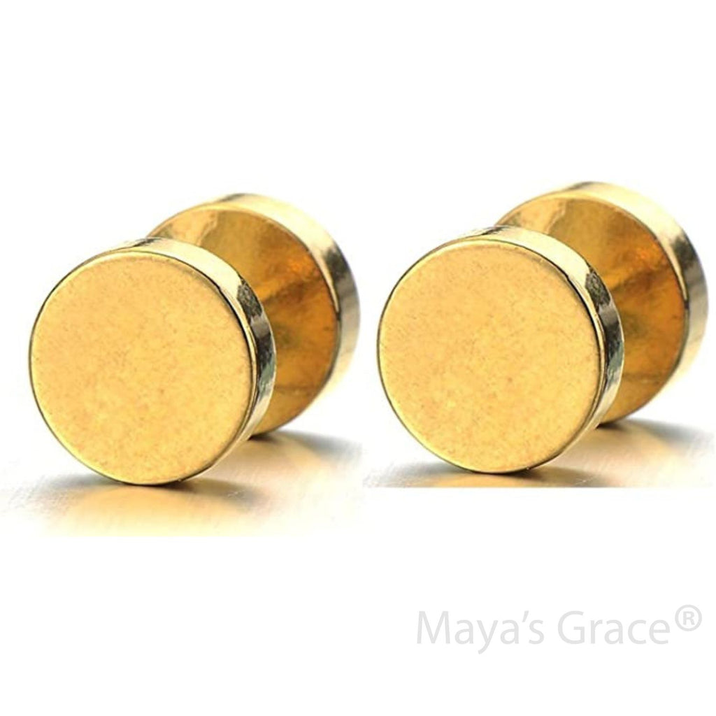 Maya's Grace Round Barbell Dumbbell Flat Back Disc Stud Earrings Unisex