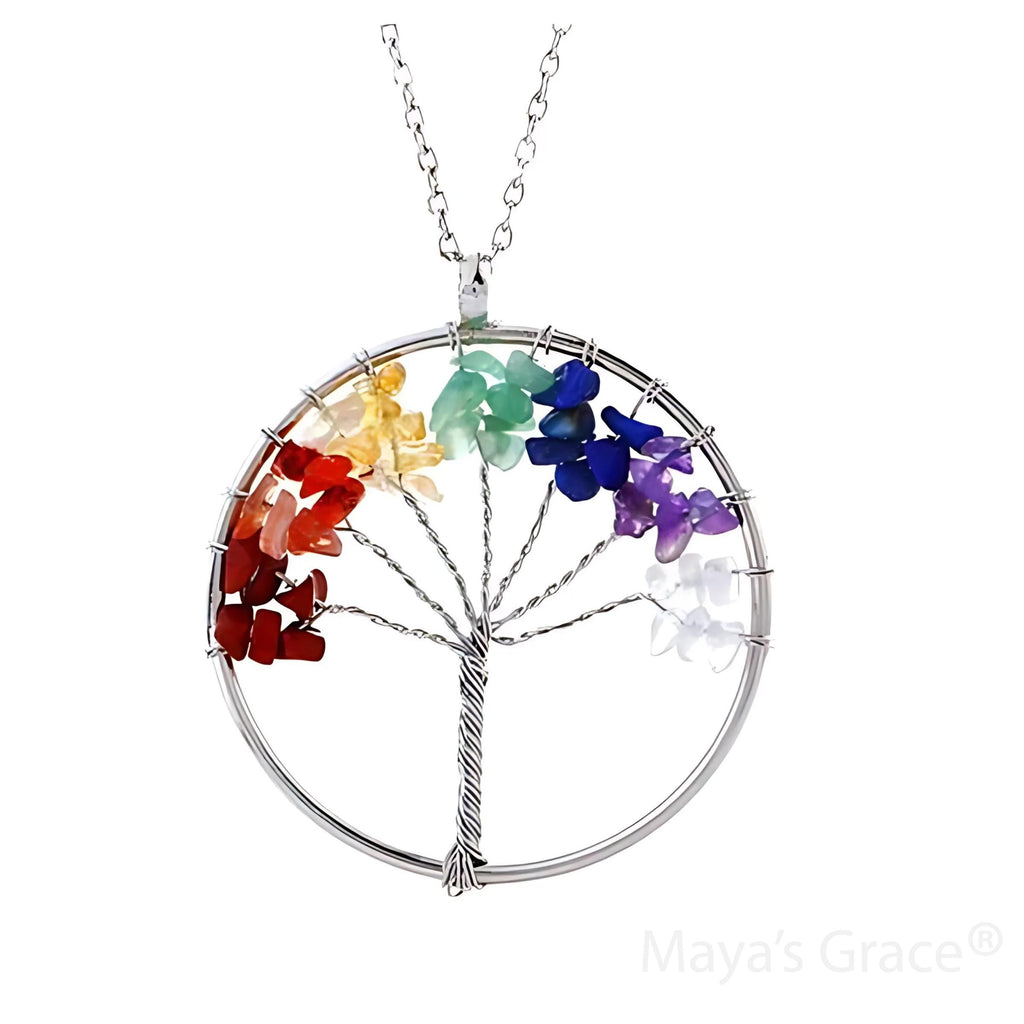 Maya's Grace 7 Chakra Tree of Life Pendant Necklace with Natural Gemstones