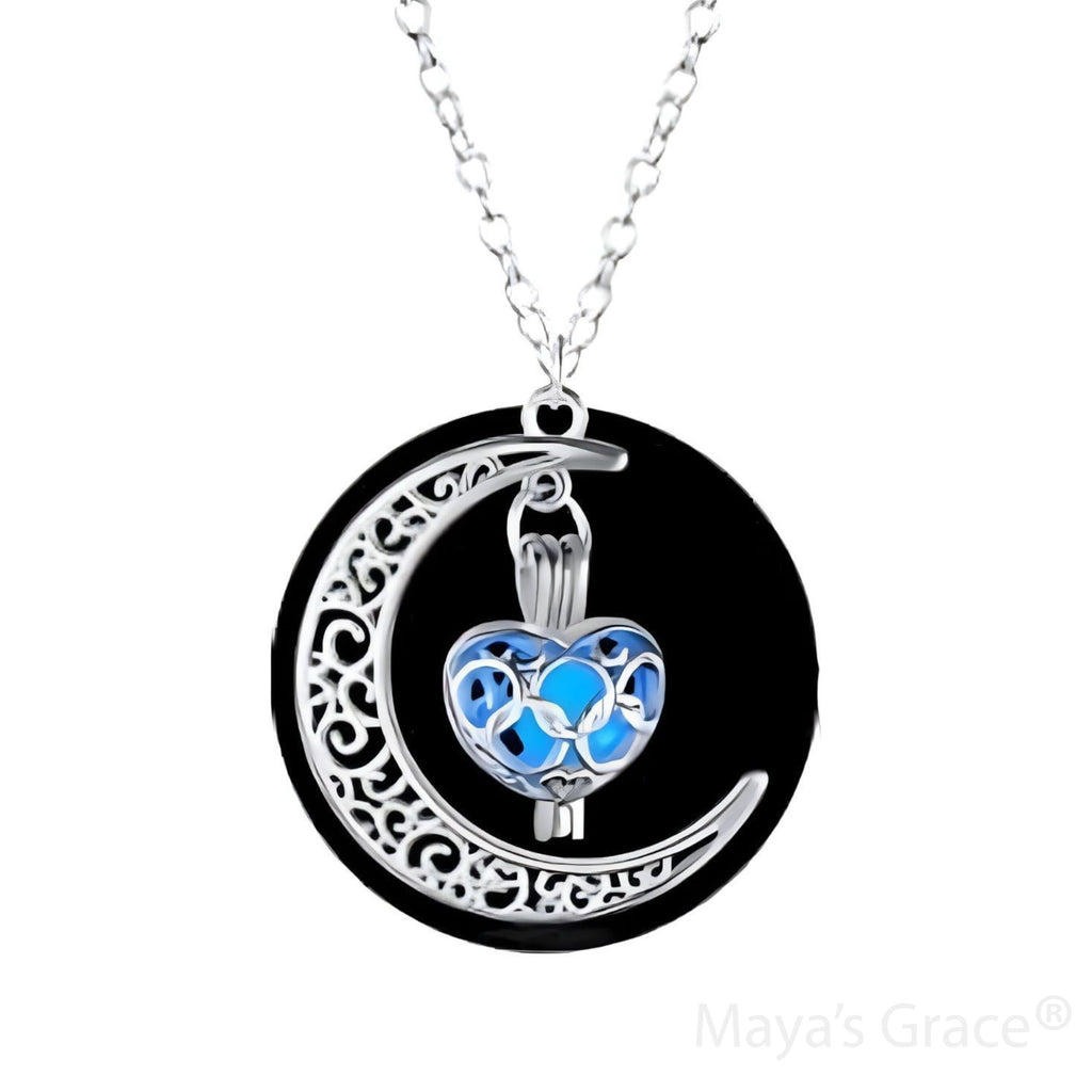 Maya's Grace Crescent Sailor Half Moon Glow in The Dark Dangling Moonstone Heart Pendant Necklace for Women