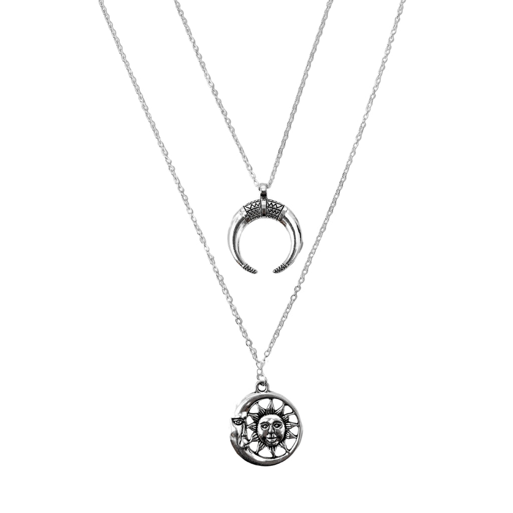 Maya's Grace Sun and Moon Necklace - Adjustable Silver Charm