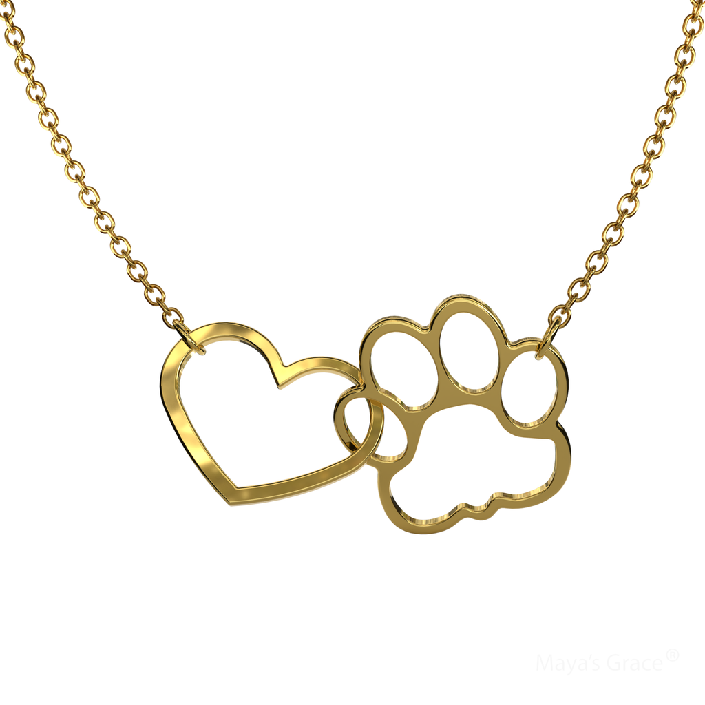 Maya's Grace Paw Print Heart Necklace for Dog and Cat Lovers