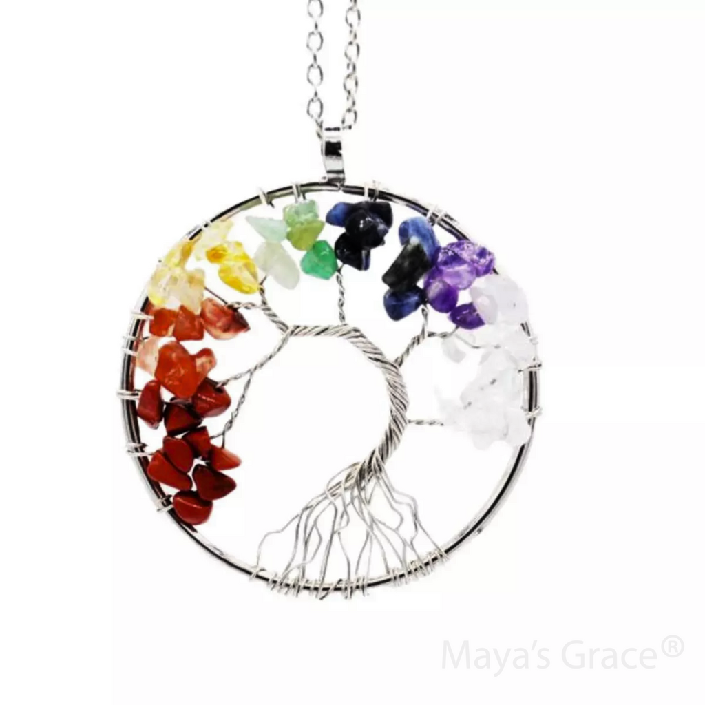 Maya's Grace 7 Chakra Tree of Life Pendant Necklace with Natural Gemstones