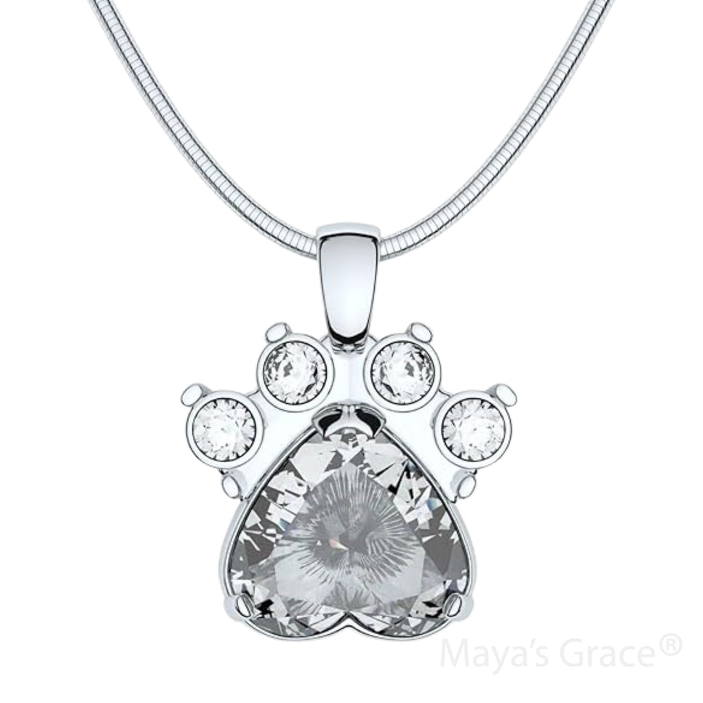 Maya's Grace Birthstone Paw Print Pendant Necklace, Rhinestone Gemstone, Pendant Necklace for Women