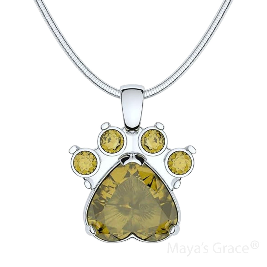 Maya's Grace Birthstone Paw Print Pendant Necklace, Rhinestone Gemstone, Pendant Necklace for Women