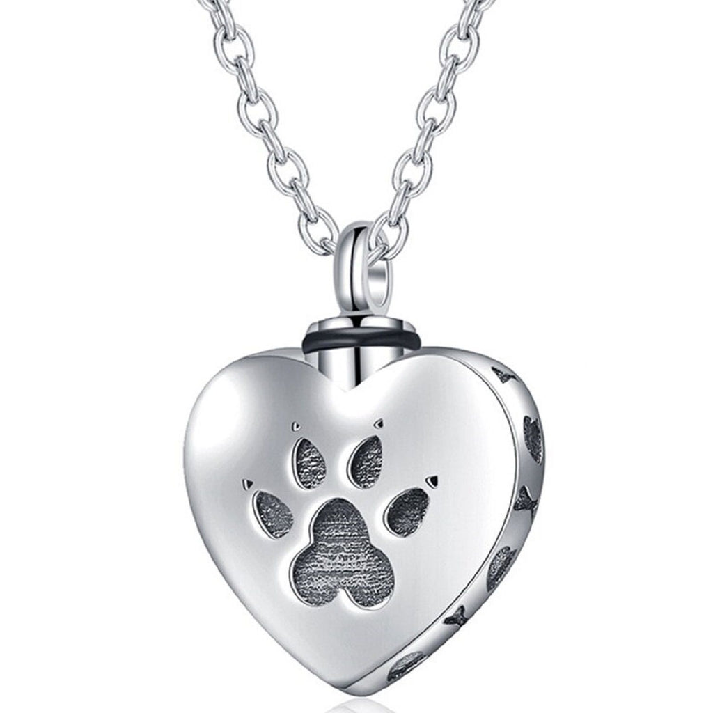 Maya's Grace Paw Print Heart Urn Necklace Dog Memorial Jewelry