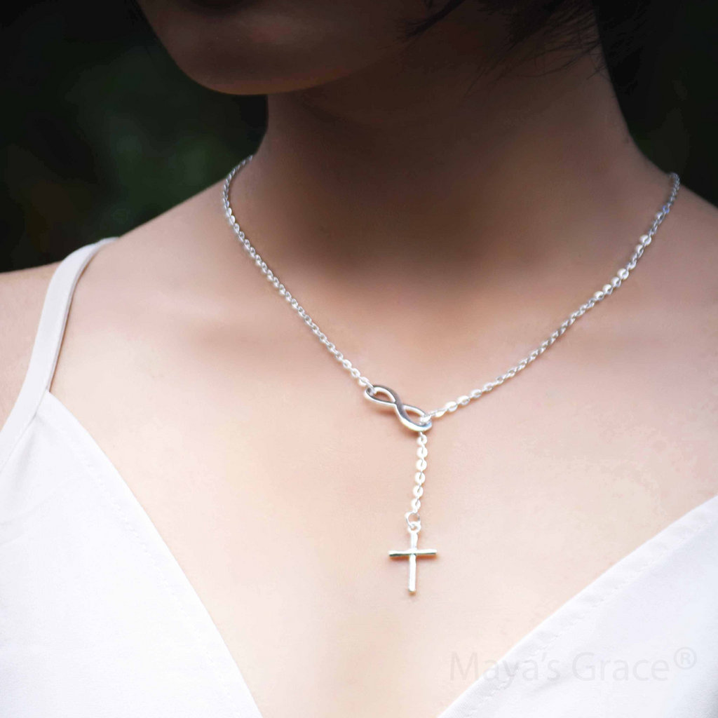 Maya's Grace Infinity Cross Necklace for Women, with Adjustable Cross Pendant Birthday Gift for Women