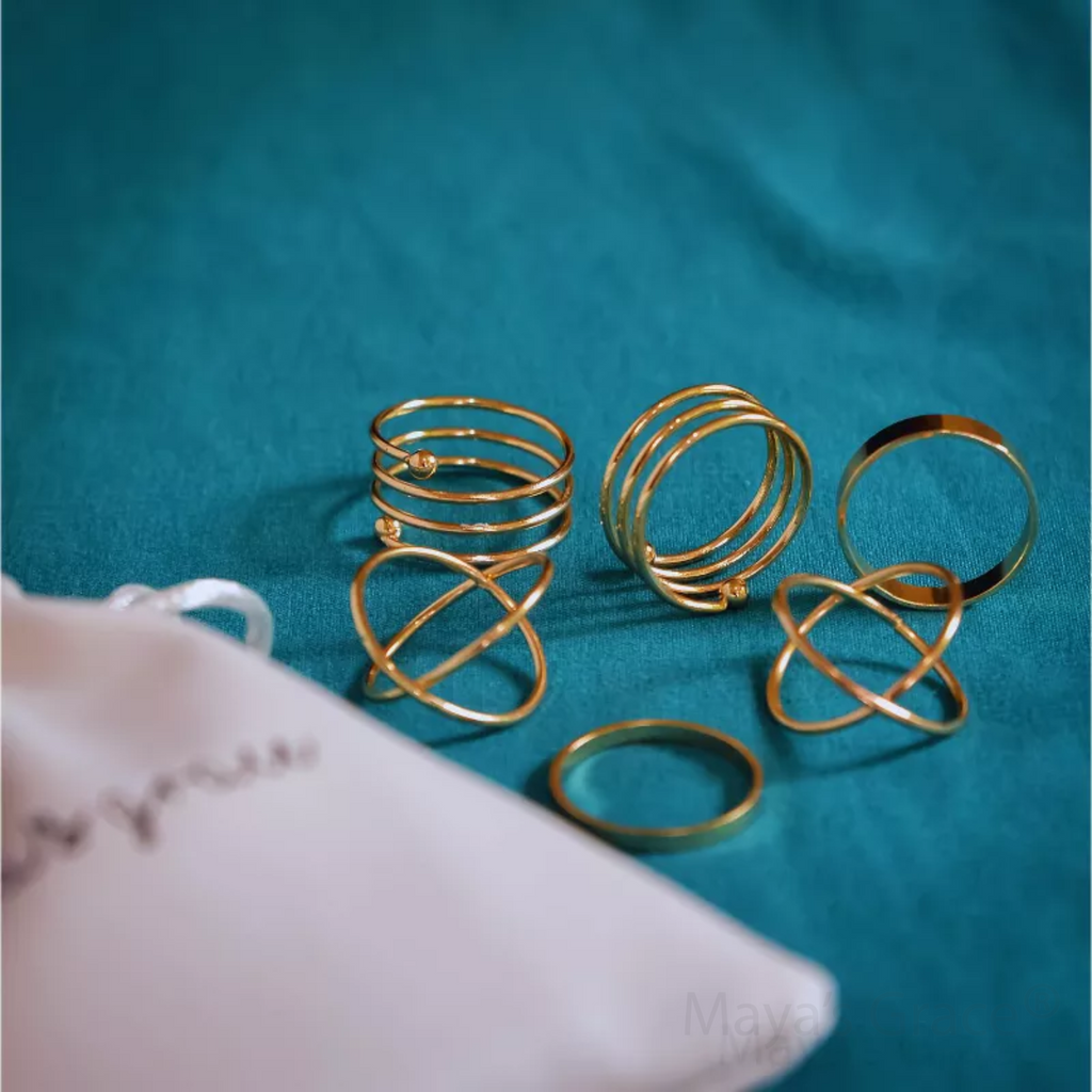 Maya's Grace Stackable Midi and Knuckle Rings Set for Women, 6-Piece Boho Aesthetic Jewelry in Gold and Silver