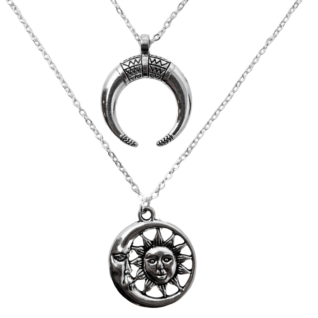 Maya's Grace Sun and Moon Necklace - Adjustable Silver Charm