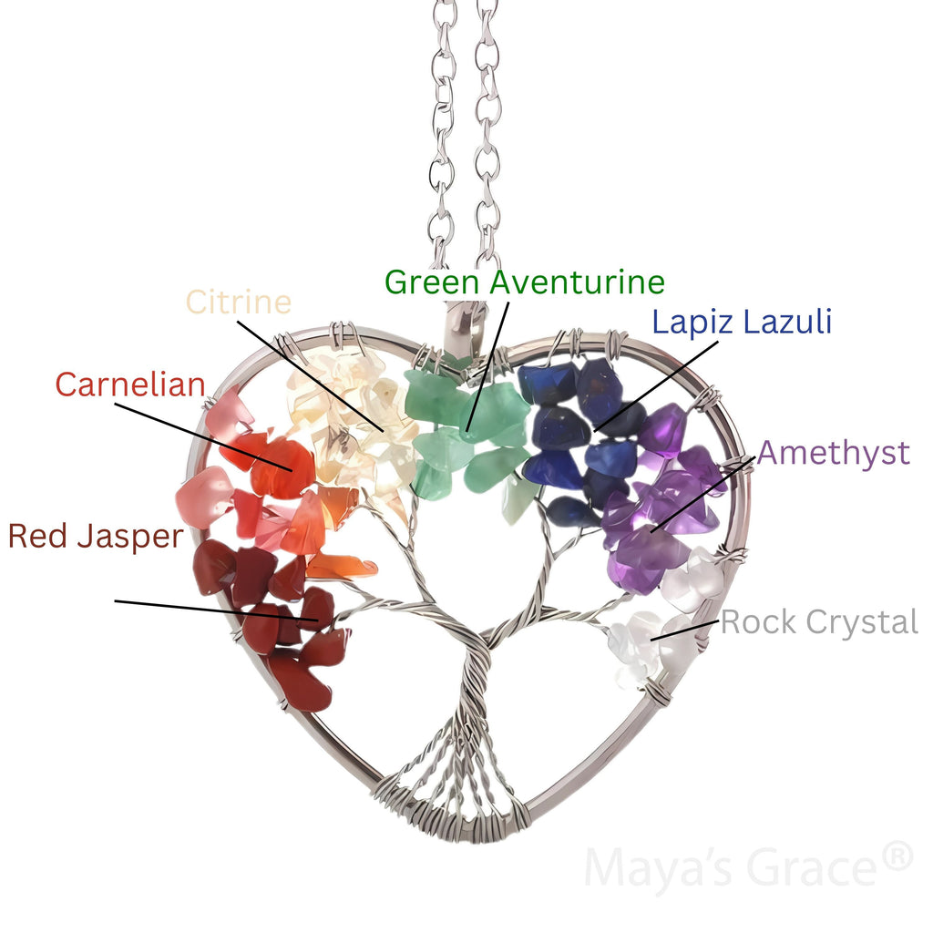 Maya's Grace 7 Chakra Tree of Life Pendant Necklace with Natural Gemstones