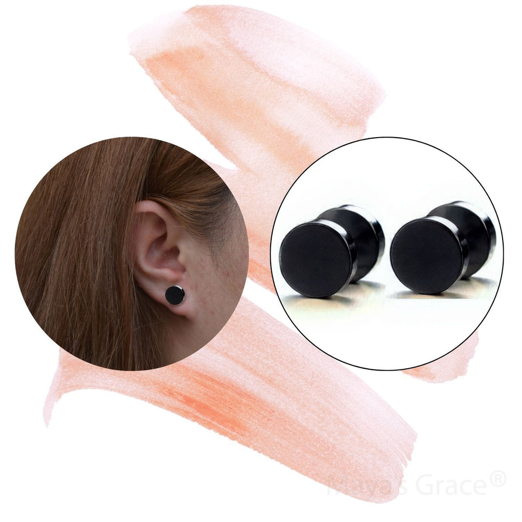 Maya's Grace Round Barbell Dumbbell Flat Back Disc Stud Earrings Unisex