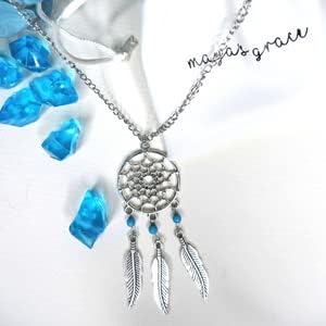 Maya's Grace Dreamcatcher Silver-Plated Women's Necklace Native American Mandala Lotus Turquoise Bead