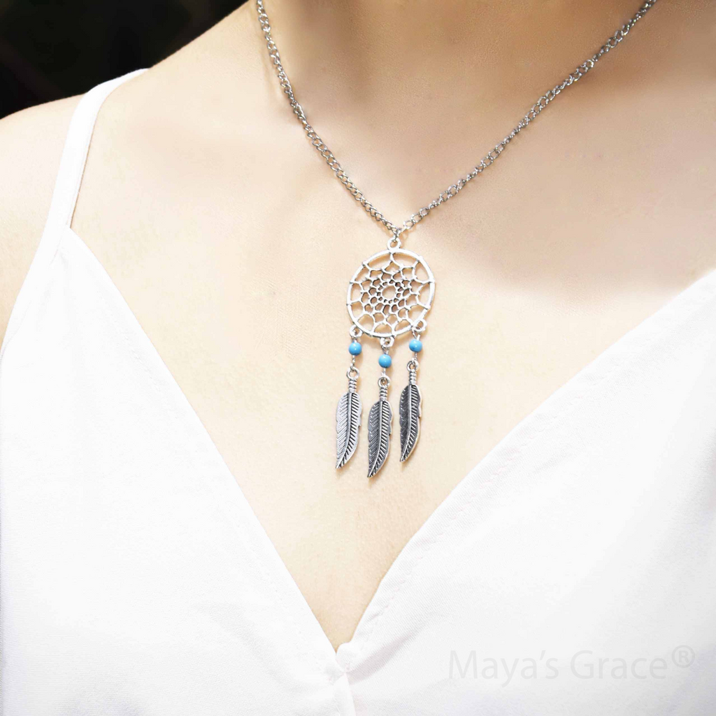 Maya's Grace Dreamcatcher Necklace for Women, Native American Mandala with Lotus and Turquoise Bead