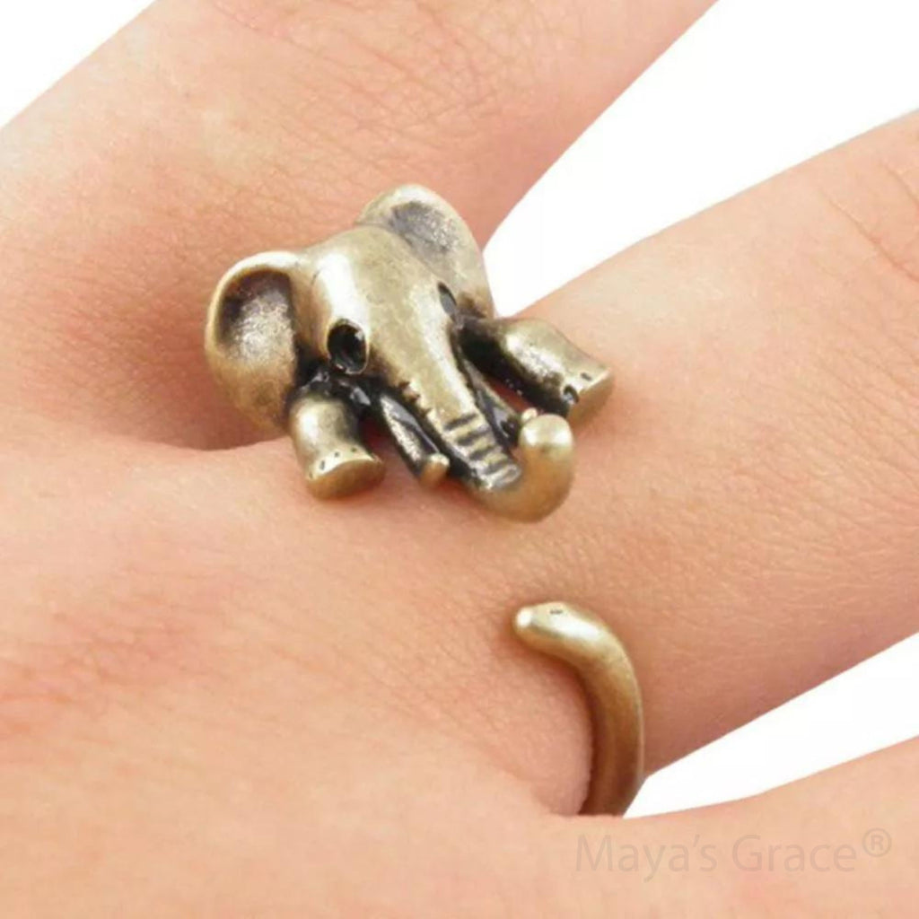 Maya's Grace Adjustable Elephant Ring for Women, Vintage Antique-Style