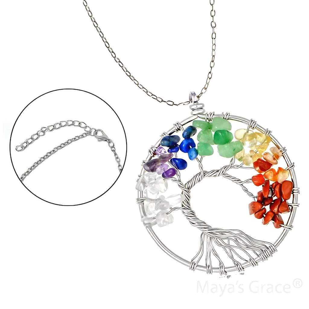 Maya's Grace 7 Chakra Tree of Life Pendant Necklace with Natural Gemstones