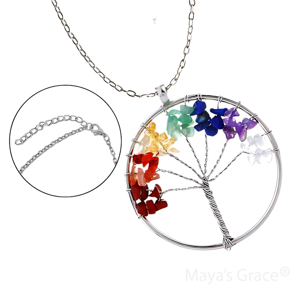 Maya's Grace 7 Chakra Tree of Life Pendant Necklace with Natural Gemstones