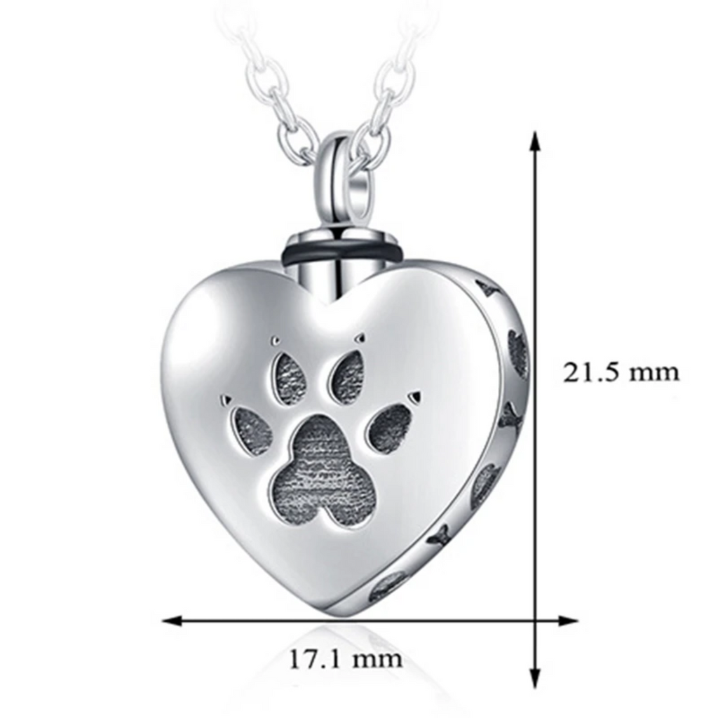 Maya's Grace Paw Print Heart Urn Necklace Dog Memorial Jewelry