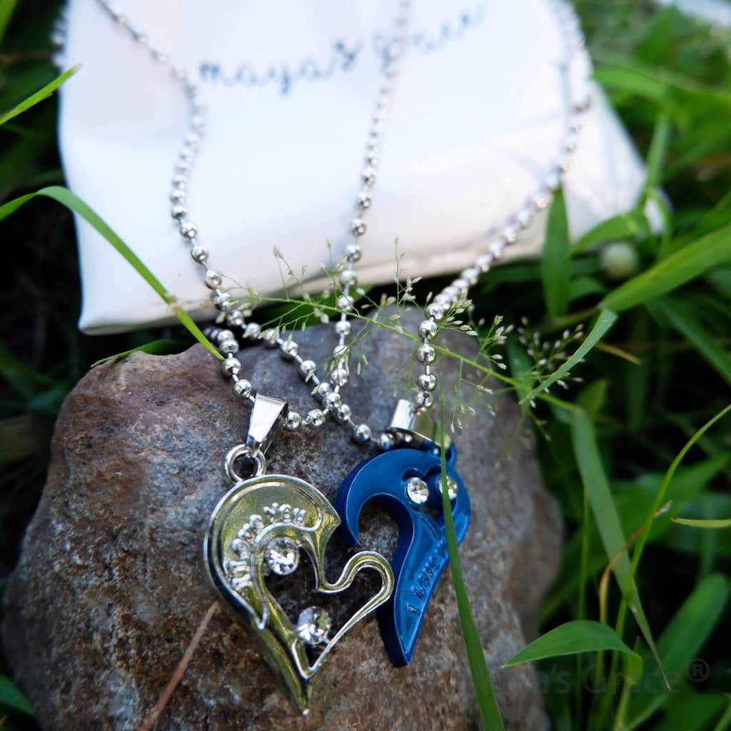 Maya's Grace Two Pieces Heart Shaped with I Love You Message Pendant and Couple Matching Necklace