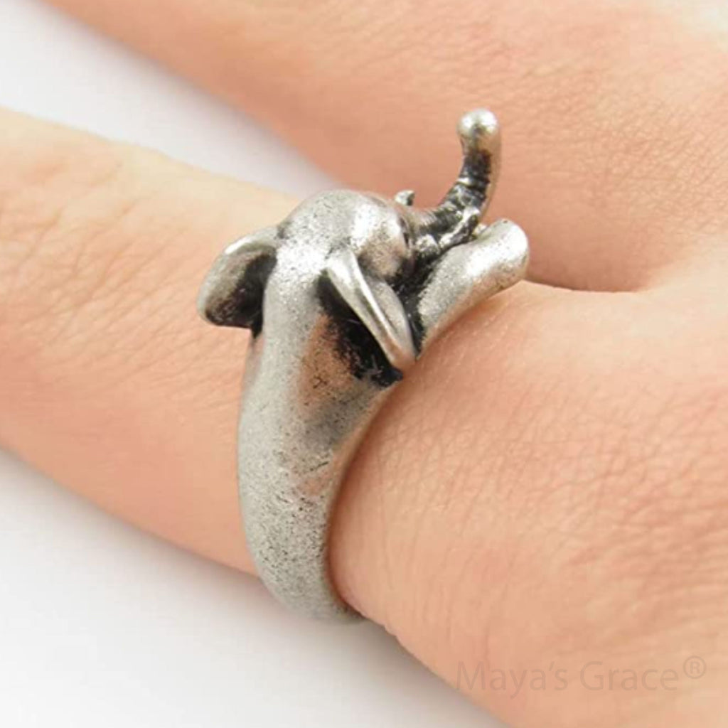 Maya's Grace Adjustable Elephant Ring for Women, Vintage Antique-Style