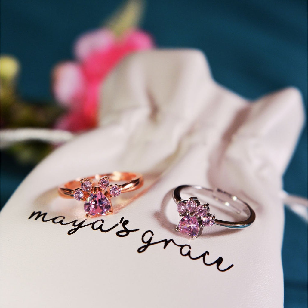 Maya's Grace Adjustable Crystal Zircon Paw Print Ring for Women