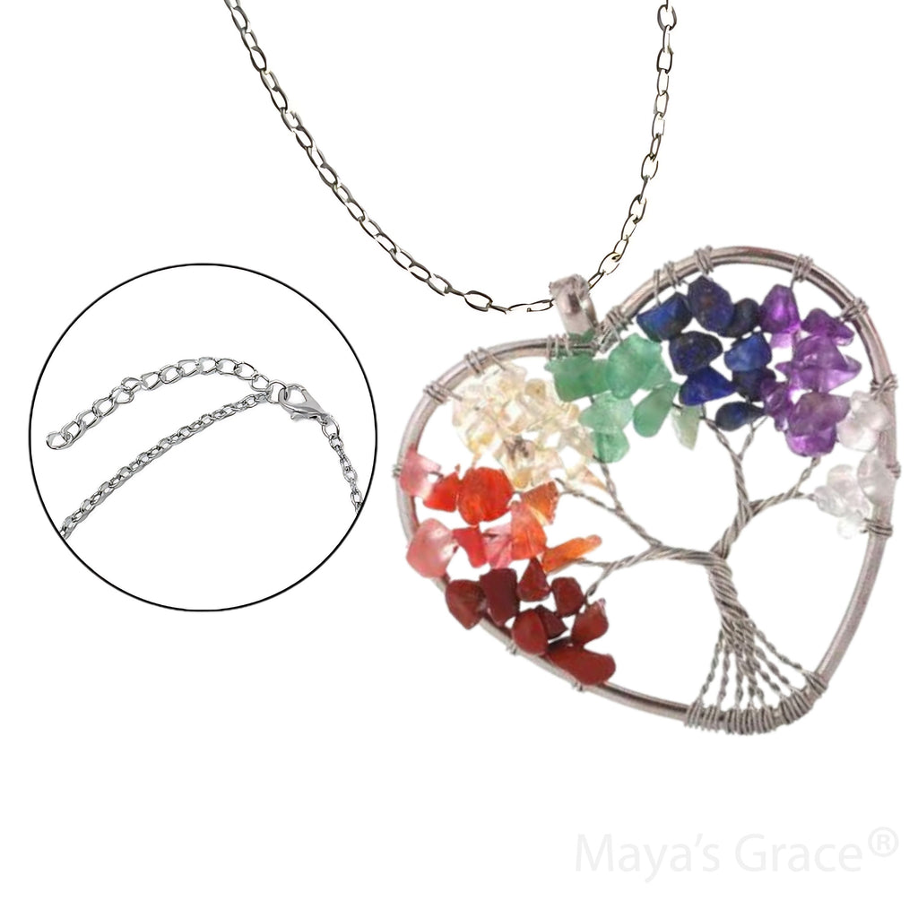 Maya's Grace 7 Chakra Tree of Life Pendant Necklace with Natural Gemstones