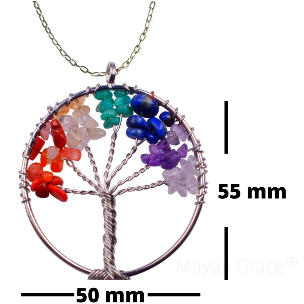 Maya's Grace 7 Chakra Tree of Life Pendant Necklace with Natural Gemstones