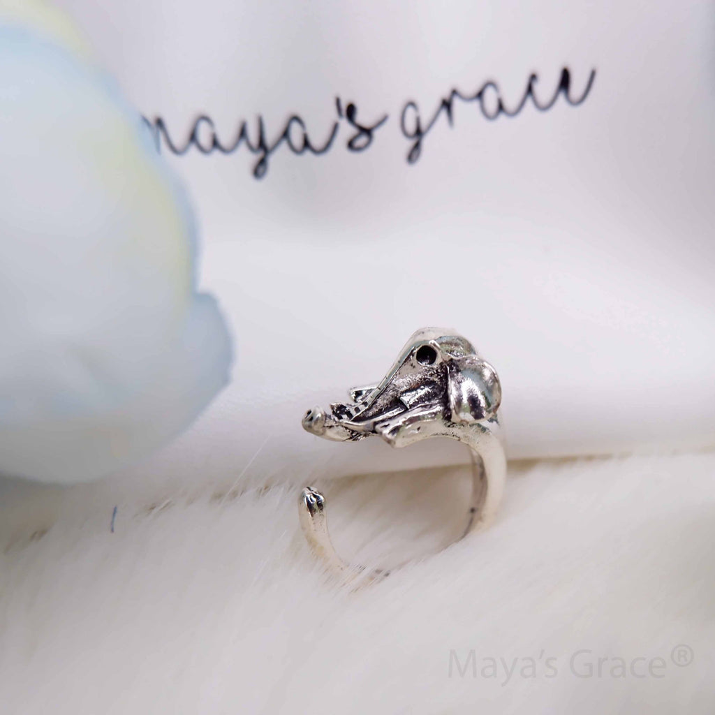 Maya's Grace Adjustable Elephant Ring for Women, Vintage Antique-Style