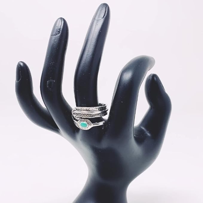 Maya's Grace Stainless Steel Feather Created-Turquoise Adjustable Punk Ring