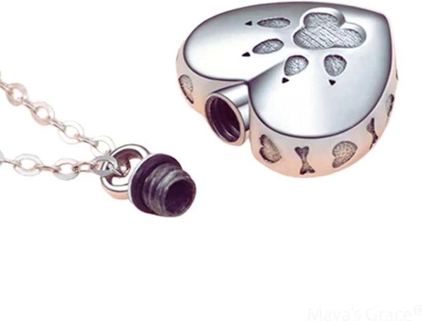 Maya's Grace Love Heart Pet Paw Cremation Urn Necklace Dog Jewelry - Memorial Souvenir Pendant Jewelry for Pet Owners - Special Gift for Pet Lovers