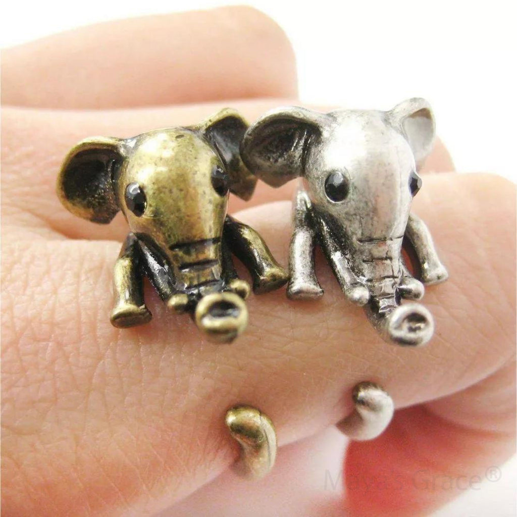 Maya's Grace Adjustable Elephant Ring for Women, Vintage Antique-Style