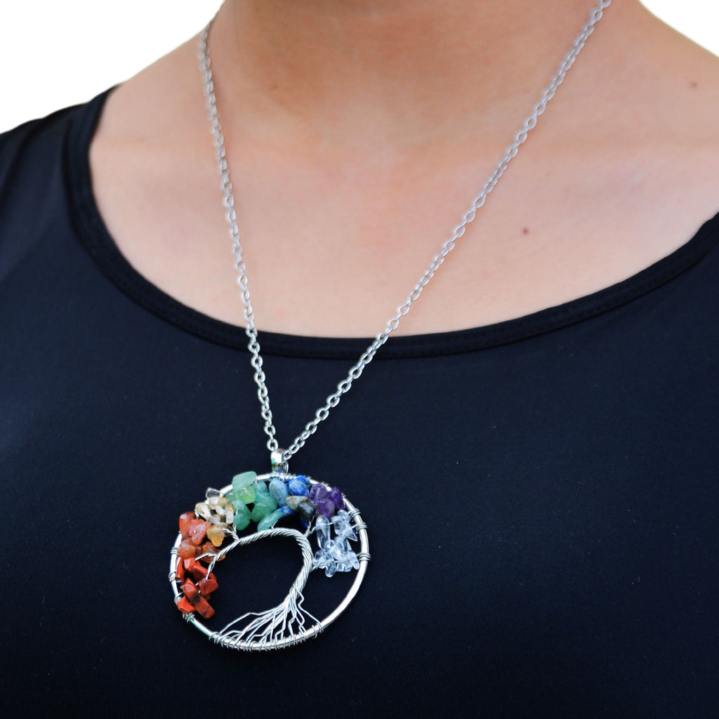 Maya's Grace 7 Chakra Tree of Life Pendant Necklace with Natural Gemstones