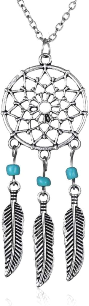 Maya's Grace Dreamcatcher Silver-Plated Women's Necklace Native American Mandala Lotus Turquoise Bead