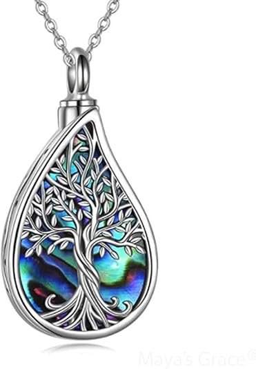 Maya's Grace Urn Necklaces for Ashes Tree of Life  Pendant Abalone Shell Tree of Life Cremation Jewelry for Ashes Memory Silver Necklace Jewelry for Women