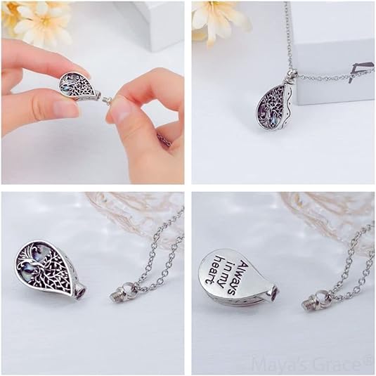 Maya's Grace Urn Necklaces for Ashes Tree of Life  Pendant Abalone Shell Tree of Life Cremation Jewelry for Ashes Memory Silver Necklace Jewelry for Women