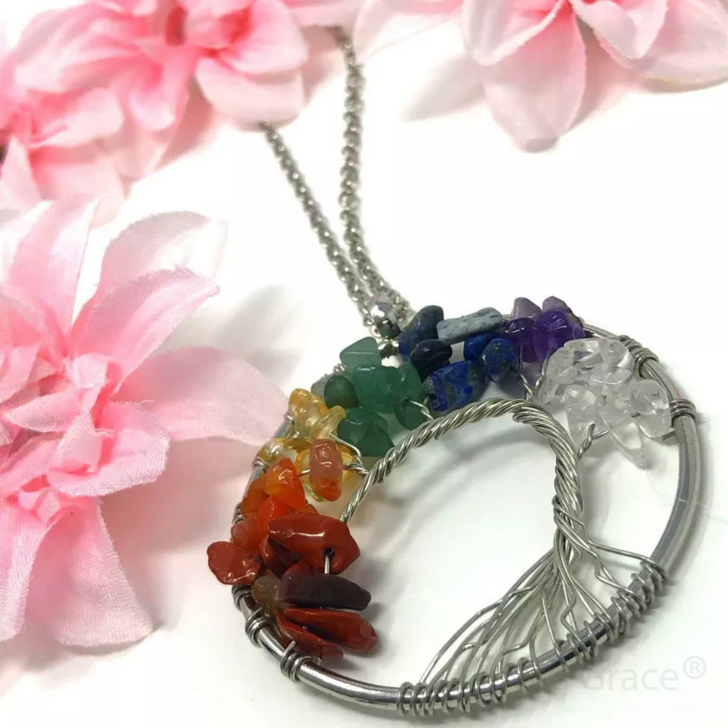 Maya's Grace 7 Chakra Tree of Life Pendant Necklace with Natural Gemstones